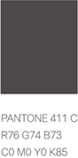 PANTONE 411 C. R76 G74 B73. C0 M0 Y0 K85