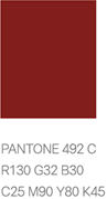 PANTONE 492 C. R130 G32 B30. C25 M90 Y80 K45